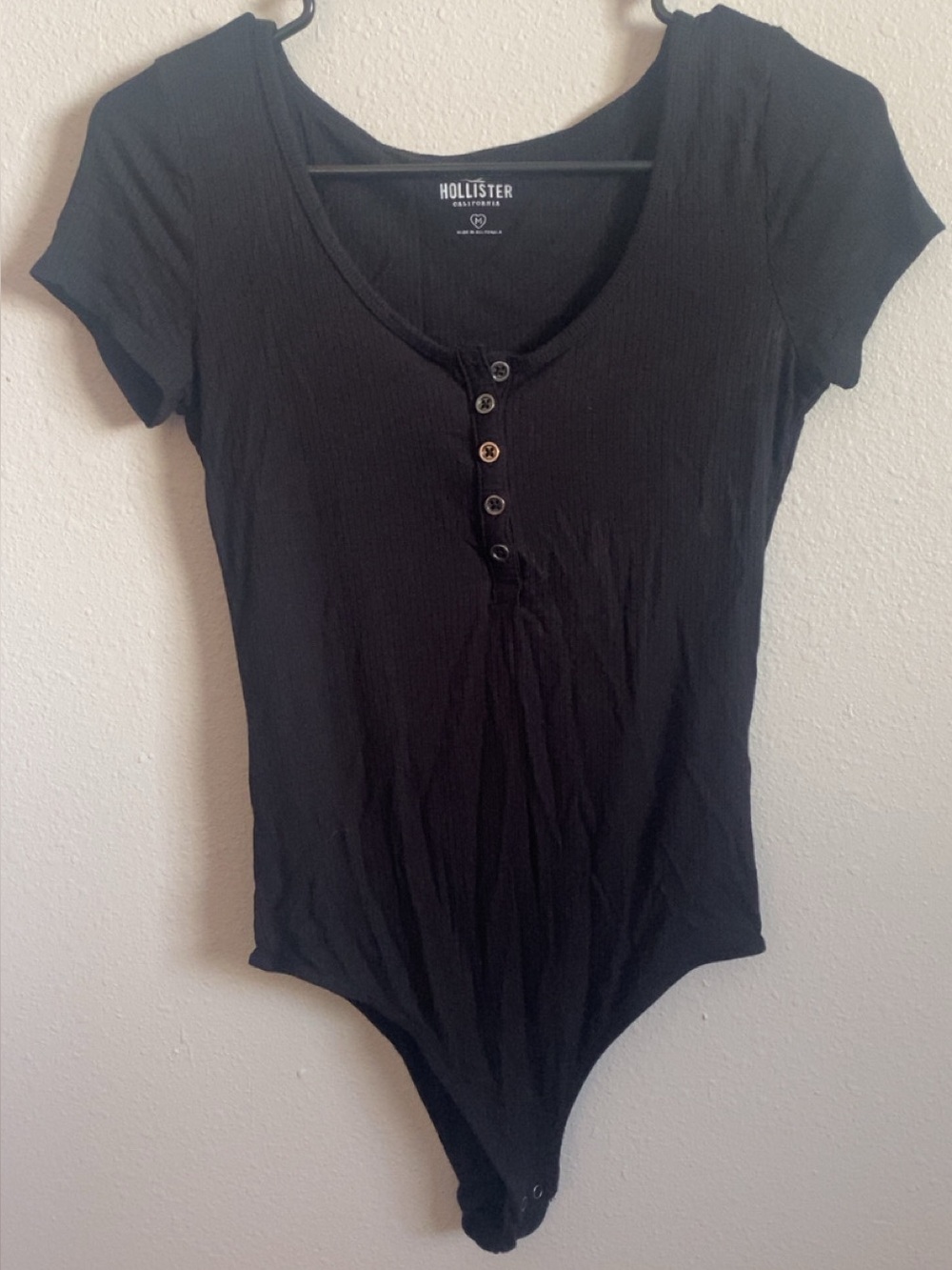 Hollister Black Short Sleeve Henley Button Bodysuit